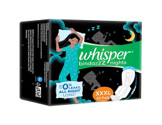 Whisper  Bindazzz Nights Sanitary Pads - Wider Back, Up To 0% Leak, Provides All Night Protection, XXXL 20 pcs