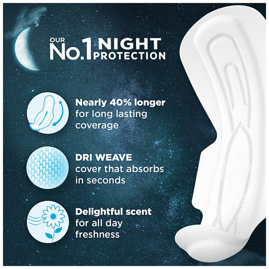 Whisper  Bindazzz Nights Sanitary Pads - Wider Back, Up To 0% Leak, Provides All Night Protection, XXXL 20 pcs