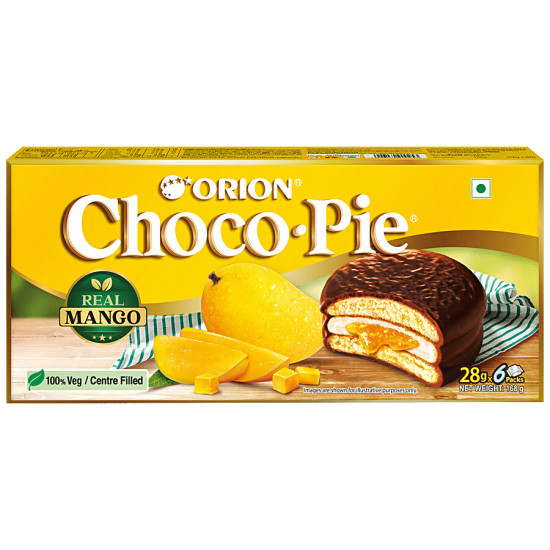 Orion Choco Pie With Real Mango - 100% Veg, Centre Filled 168 g