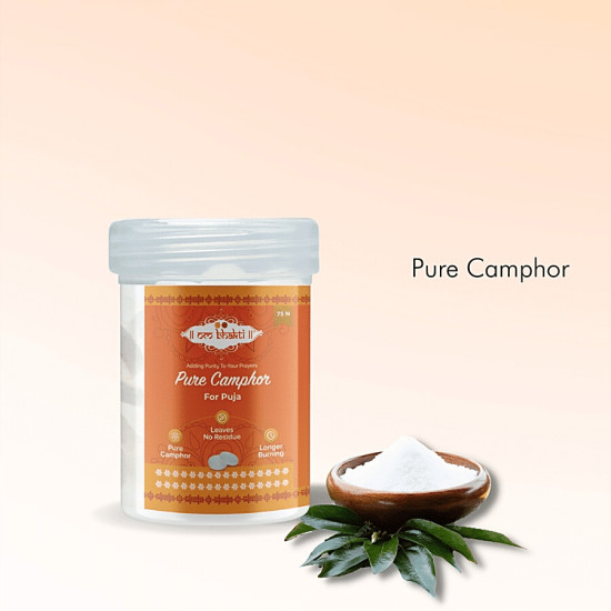 Om Bhakti Pure Camphor - Small, For Puja Purpose, Leaves No Residue 75 pcs