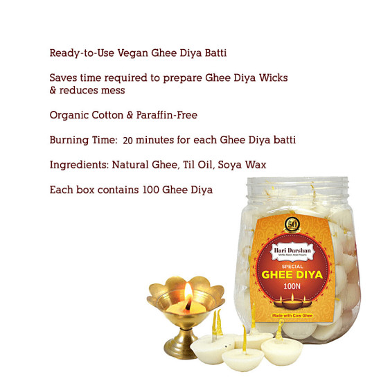 Hari Darshan Special Ghee Diya Battis - Ready To Use, Burns Up To 25 Minutes 100 pcs