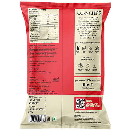 4700BC Corn Chips+ - Hawaiian Barbeque, Popped, Not Fried Or Baked, Made With Whole Grain 55 g