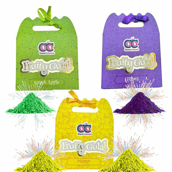 Coco colours Holi Fruity Gulal - Green, Purple & Yellow 300 g