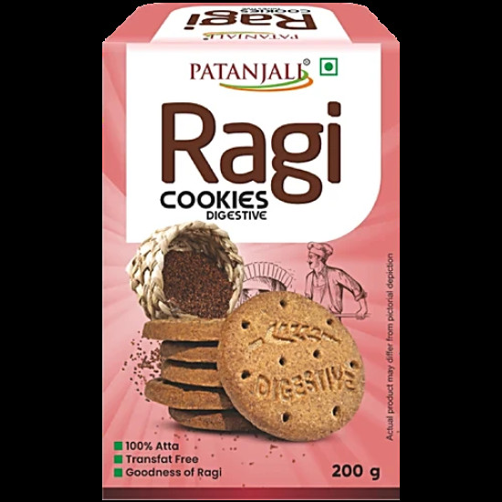 Patanjali Ragi Digestive Cookies, 200 g Pouch