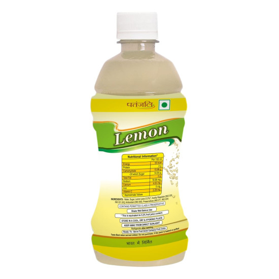 Patanjali Lemon Drink – Refreshing Fruit Beverage with Lemon Juice Concentrate | 500 ml