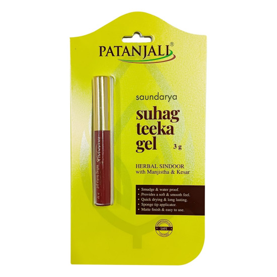 Patanjali Saundarya Suhag Teeka Gel – 3g | Herbal Sindoor with Manjistha & Kesar | Smudge-Proof & Long Lasting