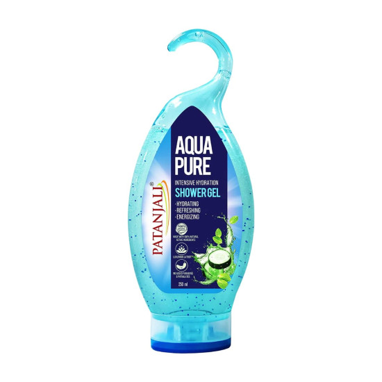 Patanjali Shower Gel Aqua Pure – 250 ml (B2g1 Free) | Hydrating Body Wash with Cucumber, Mint & Aloe Vera | Refreshing Ocean Fragrance 