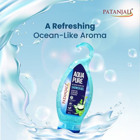 Patanjali Shower Gel Aqua Pure – 250 ml (B2g1 Free) | Hydrating Body Wash with Cucumber, Mint & Aloe Vera | Refreshing Ocean Fragrance 