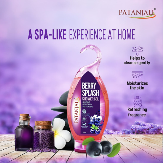 Patanjali Saundarya Shower Gel – Berry Splash (250ml) | Buy 2 Get 1 Free | Herbal Body Wash for Women with Aloe Vera, Rose & Cucumber