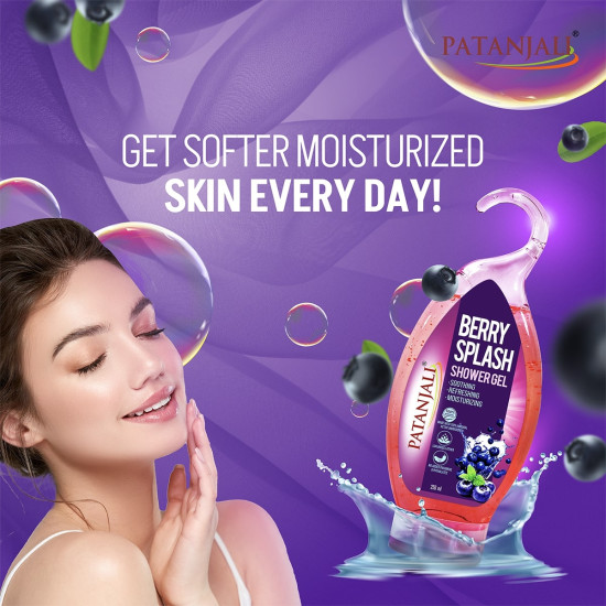 Patanjali Saundarya Shower Gel – Berry Splash (250ml) | Buy 2 Get 1 Free | Herbal Body Wash for Women with Aloe Vera, Rose & Cucumber