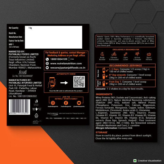 Patanjali Nutrela 100% Whey Performance – Malai Kulfi Flavor (1kg) | Ultra-Filtered Whey Protein Blend with Bio-Fermented Enzymes Patanjali Nutrela 100% Whey Performance – Malai Kulfi Flavor (1kg) | Ultra-Filtered Whey Protein Blend with Bio-Fermented Enzymes