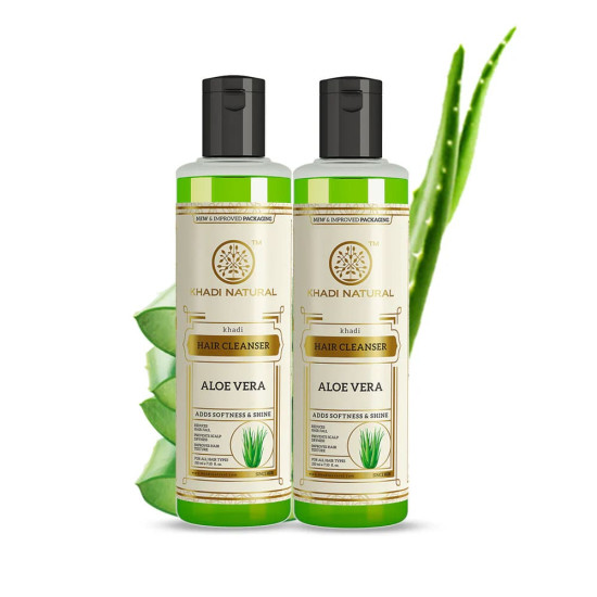 Khadi Natural Aloe Vera Hair Cleanser 210ml Combo Pack of 2 Herbal Shampoo for Hair Growth, Dandruff & Scalp Care