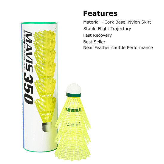 Yonex Mavis 350 Green Cap Nylon Shuttlecock (Yellow)