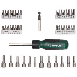 BOSCH 46-Piece Screwdriver Bit Set, 46 Pieces - 32 Screwdriver Bits, Nut-setters in 12 Sizes, Magnetic Universal Holder, Rachet Screwdriver, Green, Hard Case