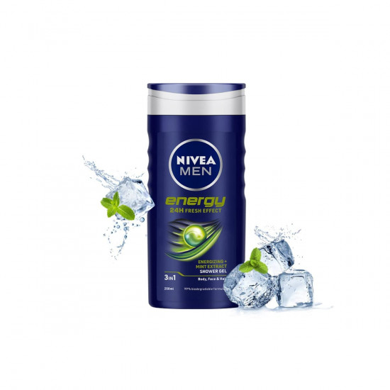 NIVEA MEN Energy 250ml Body Wash| Shower Gel for Face, Body & Hair|Cool Mint Extracts|Long Lasting Summer Freshness |Clean, Healthy & Moisturized Skin