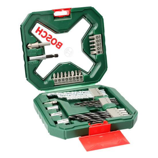 Bosch Drill Bit And Screwdriving Bits Set, 34 Pieces, X-Line Green, Containing Wood Bits, Masonry Bits, Metal Drill Bits And Screwdriver Bits