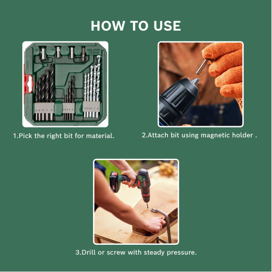 Bosch Drill Bit And Screwdriving Bits Set, 34 Pieces, X-Line Green, Containing Wood Bits, Masonry Bits, Metal Drill Bits And Screwdriver Bits