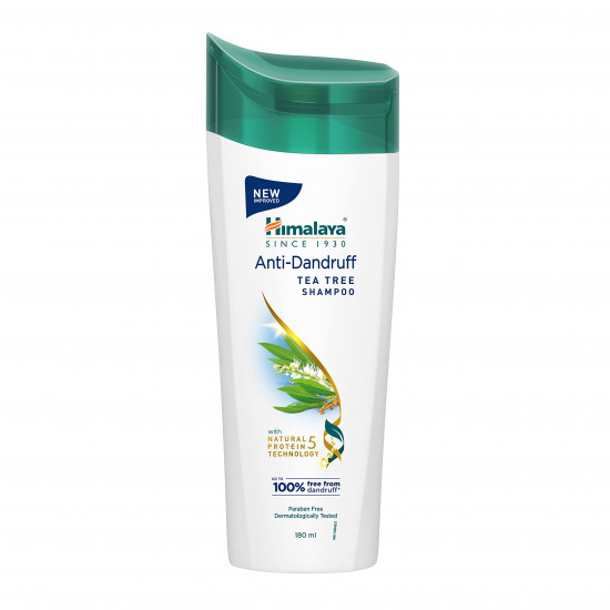 Himalaya Anti-Dandruff Tea Tree Shampoo, Removes up to 100% Dandruff, Soothes Scalp & Nourishes Hair, with Tea Tree oil and Aloe Vera, for men and women, 180ml