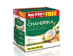 Chandrika Ayurvedic Soap Classic| Handmade Soap for Naturally Radiant Skin| For All Skin Types| 125g (Pack of 3) + 75g Free