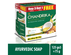 Chandrika Ayurvedic Soap Classic| Handmade Soap for Naturally Radiant Skin| For All Skin Types| 125g (Pack of 3) + 75g Free