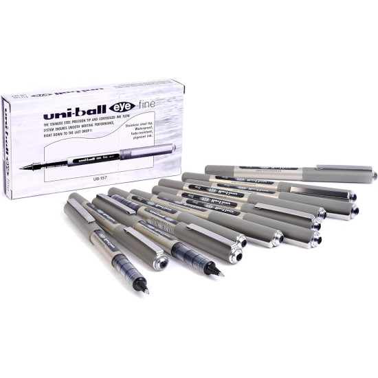 uni-ball Eye UB157 0.7 mm Roller Ball Pens, Black Ink, Pack of 12