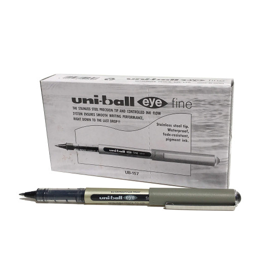 uni-ball Eye UB157 0.7 mm Roller Ball Pens, Black Ink, Pack of 12