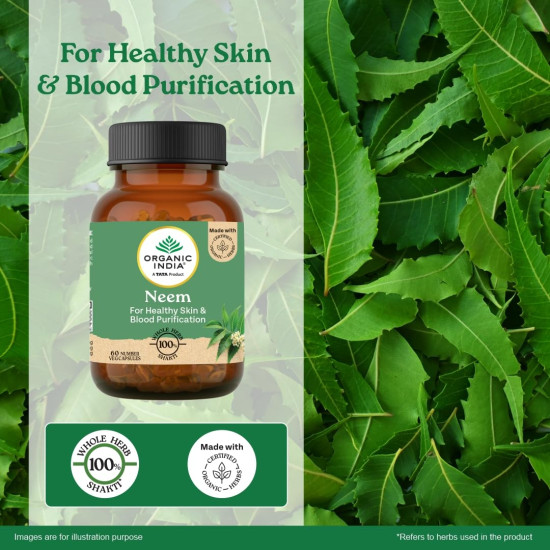 A TATA Product - Organic India Neem Blood Purifier - 60 Veg Capsules, Natural Blood Purifier, Plant-Based Anti-Bacterial, Anti-Viral, With Immunity Boosting Properties, GMP & NPOP Certified Organic