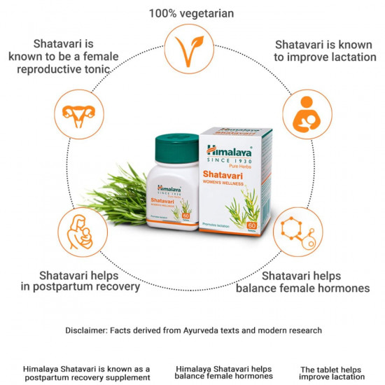 Himalaya Pure Herbs Shatavari Women's Wellness Tablets, Promotes lactation, White, 60 Count