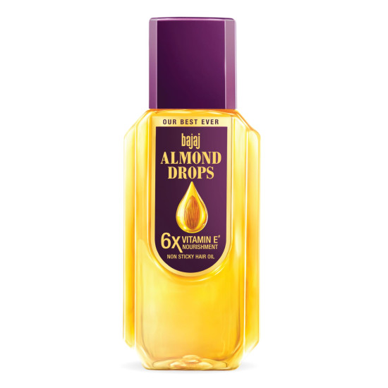 Bajaj Almond Drops Hair Oil, 285ml, Hair Oil, 6X Vitamin E, Almond Oil, Light and Non-Sticky, Hair Fall Control