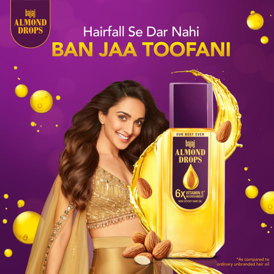 Bajaj Almond Drops Hair Oil, 285ml, Hair Oil, 6X Vitamin E, Almond Oil, Light and Non-Sticky, Hair Fall Control