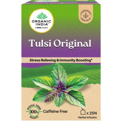 A TATA Product - Organic India Tulsi Original - 25 Tea Bags, Caffeine-Free Herbal Tea with Tulsi, Natural Detoxifier, Rich in Antioxidants, Convenient Staple-Free Bag