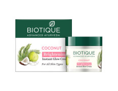 Biotique Coconut Brightening Instant Glow Cream| Lightweight and Non-Greasy | Reduces Dark Spots and Protects Ageing | Nourished and Moisturized Skin |100% Botanical Extracts| All Skin Types | 50gm
