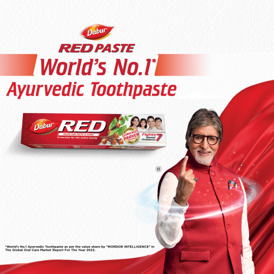 Dabur Red Toothpaste - 200g | World's No.1 Ayurvedic Paste | Fluoride Free|Helps in Bad Breath Treatment, Cavity Protection, Plaque Removal |For Whole Mouth Health| Power of 13 Potent Ayurvedic Herbs