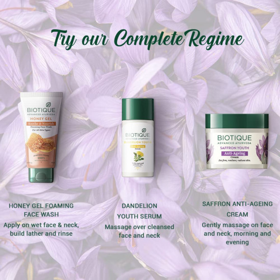 Biotique Bio Saffron Dew Youthful Moisturizer Cream | Protects Skin Cells | Prevents Ageing And Retains Youthful Glow | 100% Botanical Extracts | Suitable For All Skin Types | 50G