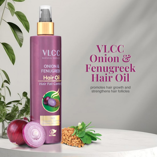 VLCC Onion & Fenugreek Hair Oil - 200ml | Deep Nourishing Hair Oil for Strengthening Hair Follicles. Thicker, Stronger, Frizz-Free Hair | Paraben Free | with Onion, Fenugreek, Almond & Black Seed