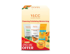 VLCC Neem Face Wash (150ml) & Papaya & Apricot Face Scrub (80gm) & Matte Look SPF 30 Sunscreen (100gm), White
