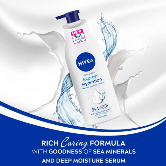 NIVEA Express Hydration 400ml Body Lotion | 48 H Moisturization & Hydration for Summer | Goodness of Sea Minerals & Deep Moisture Serum | Non Greasy & Healthy Looking Skin |For All Skin Types