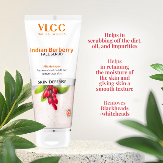 VLCC Indian Berberry Face Scrub - 80g | Gentle Scrub | Helps remove Dead Skin Cells | Clears Skin and Helps remove Blackheads | Rich in Antioxidants | Helps improve Skin Texture.