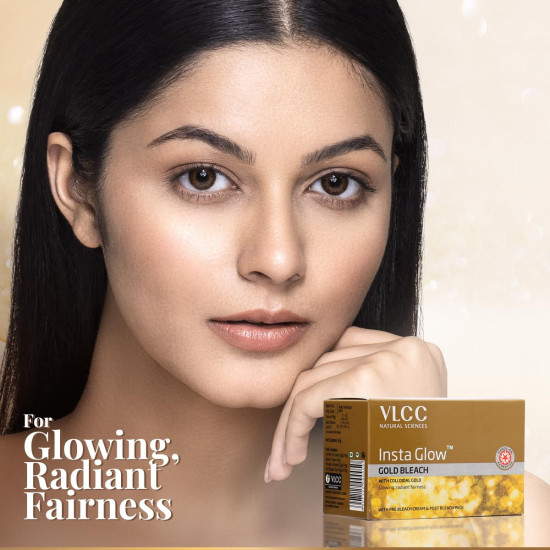 VLCC Insta Glow Gold Bleach - 402g | With Colloidal Glow For Glowing Fairness | Skin Brightening Bleach | Perfect Skin Match, Reduces Facial Hair Visibility, Brightens Complexion.