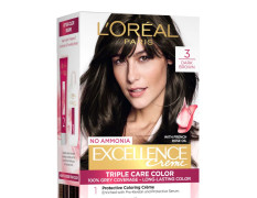 L'Oreal Paris Permanent Hair Colour, Radiant At-Home Hair Colour with up to 100% Grey Coverage, Pro-Keratin, Up to 8 Weeks of Colour, Excellence Crème, 3 Dark Brown, 72ml+100g