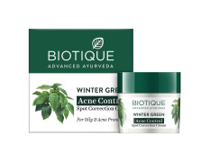 Biotique Bio Winter Green Spot Correcting Anti Acne Cream | Acne Control | Spot Correction Clears Blemishes |Enhances Skin Texture | 100% Botanical Extracts| Suitable for All Skin Types | 15G