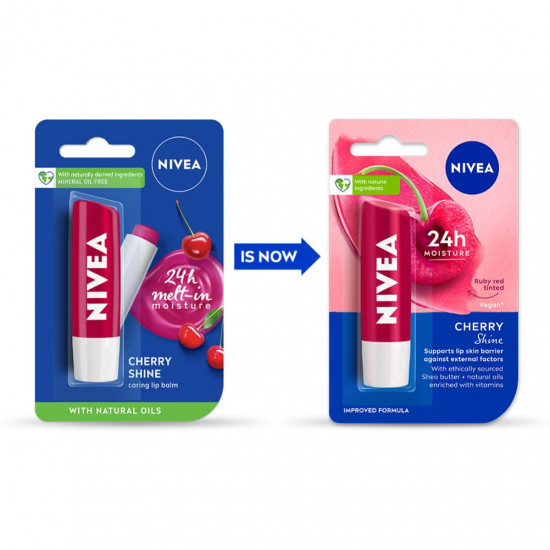 NIVEA Cherry Shine 4.8g Lip Balm|24 H Melt in Moisture Formula|Natural Oils|Glossy Finish