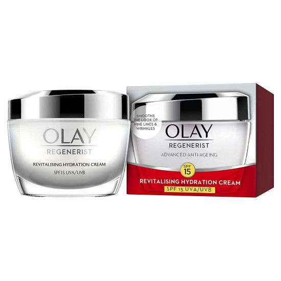 Olay Regenerist Revilatising Hydration Cream with SPF 15 | Hydrated, Plump, Bouncy Skin | With Hyaluronic Acid, Niacinamide and Peptides | Normal, Oily, Dry, Combination Skin | 50g