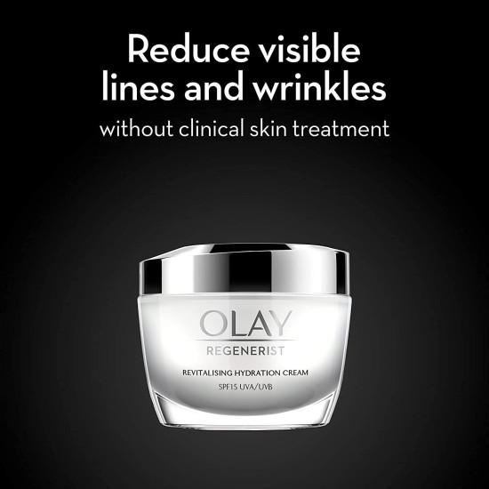 Olay Regenerist Revilatising Hydration Cream with SPF 15 | Hydrated, Plump, Bouncy Skin | With Hyaluronic Acid, Niacinamide and Peptides | Normal, Oily, Dry, Combination Skin | 50g