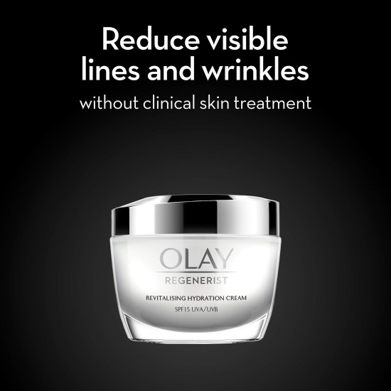 Olay Regenerist Revilatising Hydration Cream with SPF 15 | Hydrated, Plump, Bouncy Skin | With Hyaluronic Acid, Niacinamide and Peptides | Normal, Oily, Dry, Combination Skin | 50g