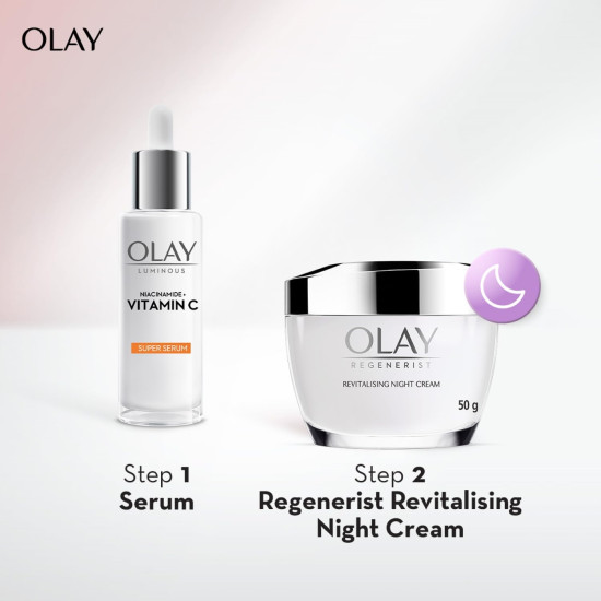 Olay Regenerist Revilatising Night Cream | Hydrated, Plump, Bouncy Skin | With Hyaluronic Acid, Niacinamide and Peptides | Normal, Oily, Dry, Combination Skin | 50g Olay Regenerist Revilatising Night Cream | Hydrated, Plump, Bouncy Skin | With Hyaluronic Acid, Niacinamide and Peptides | Normal, Oily, Dry, Combination Skin | 50g