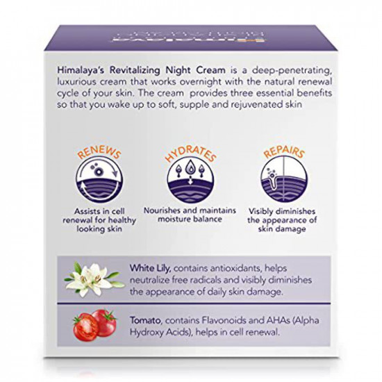 Himalaya Revitalizing Night Cream with white lily | Renews, repairs & hydrates skin overnight | rich in AHA & Anti-oxidants | Derma-tested | Paraben Free | Suitable for Dry to combination skin| 50g