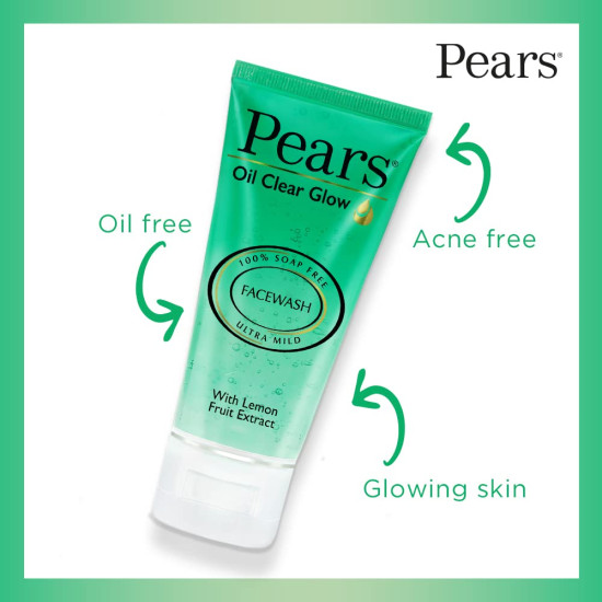 Pears Oil Clear Gentle Ultra Mild Daily Cleansing Facewash For Oil Free Matte Look, Ph Balanced, 100% Soap Free, Pure Lemon Flower Extract, 60g