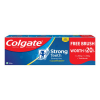 Colgate Strong Teeth, 300g with Free Toothbrush, India’s No: 1 Toothpaste Brand, Calcium-boost for 2X Stronger Teeth, Prevents cavities, Whitens Teeth, Freshens Breath