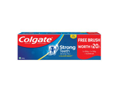 Colgate Strong Teeth, 300g with Free Toothbrush, India’s No: 1 Toothpaste Brand, Calcium-boost for 2X Stronger Teeth, Prevents cavities, Whitens Teeth, Freshens Breath